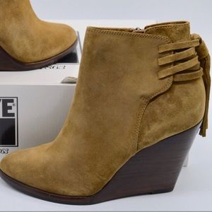 FRYE CECE TASSEL LACE CASHEW WEDGE BOOTIES